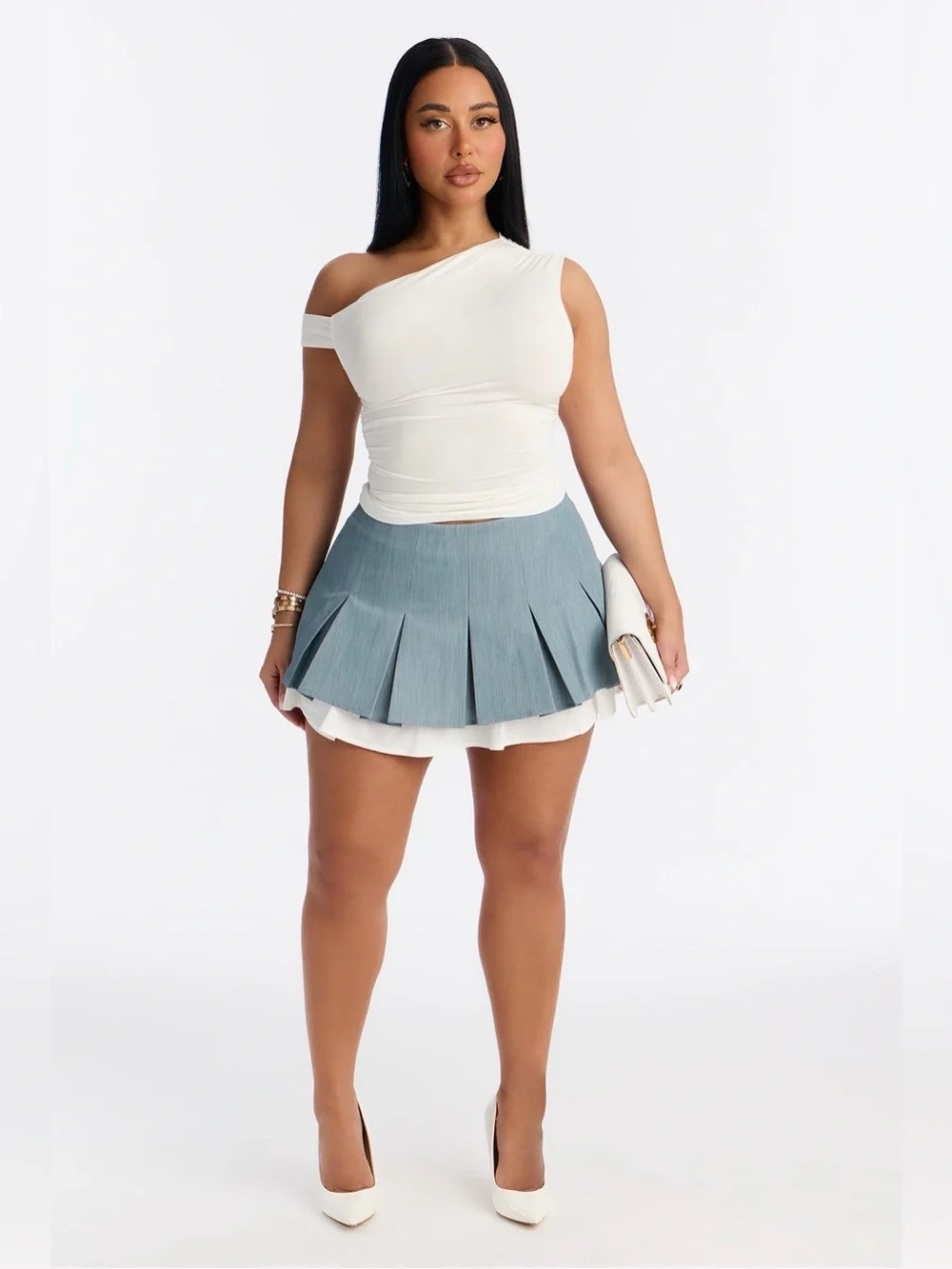 Fashion Nova Pleated Skort - Blue/combo - Picture 1 of 3